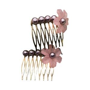 Elegant Pink Purple Floral Hair Combs Set